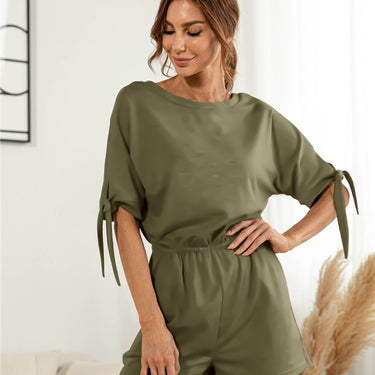 Knotted Cuff Dolman Sleeve Romper - LXM Fashion 