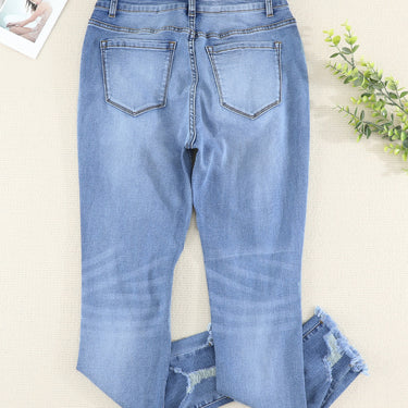 High Waist Frayed Hem Distressed Skinny Jeans - LXM Fashion 