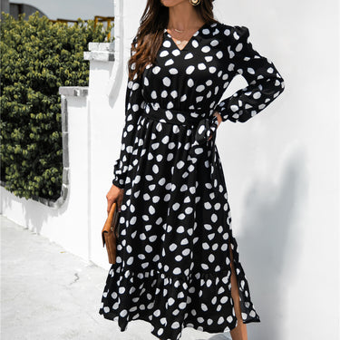 Polka Dot Split Ruffle Hem Dress - LXM Fashion 