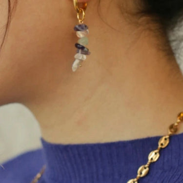 Natural Stone Huggie Drop Earrings - LXM Fashion 