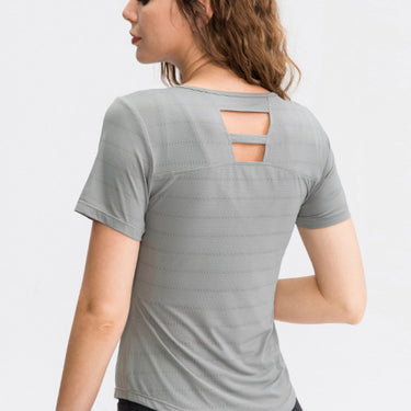 Breathable Cutout Curved Hem Tee Shirt - LXM Fashion 