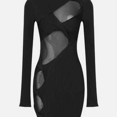 Zip-Back Spliced Mesh Ribbed Dress - LXM Fashion 