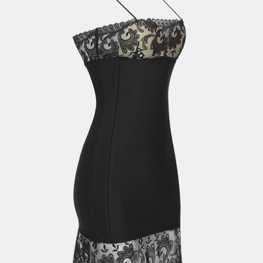 Spliced Lace Spaghetti Strap Knit Mini Dress - LXM Fashion 
