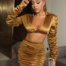 Glamaker Satin Ruched Johnny Collar Cropped Top and Skirt Set - LXM Fashion 