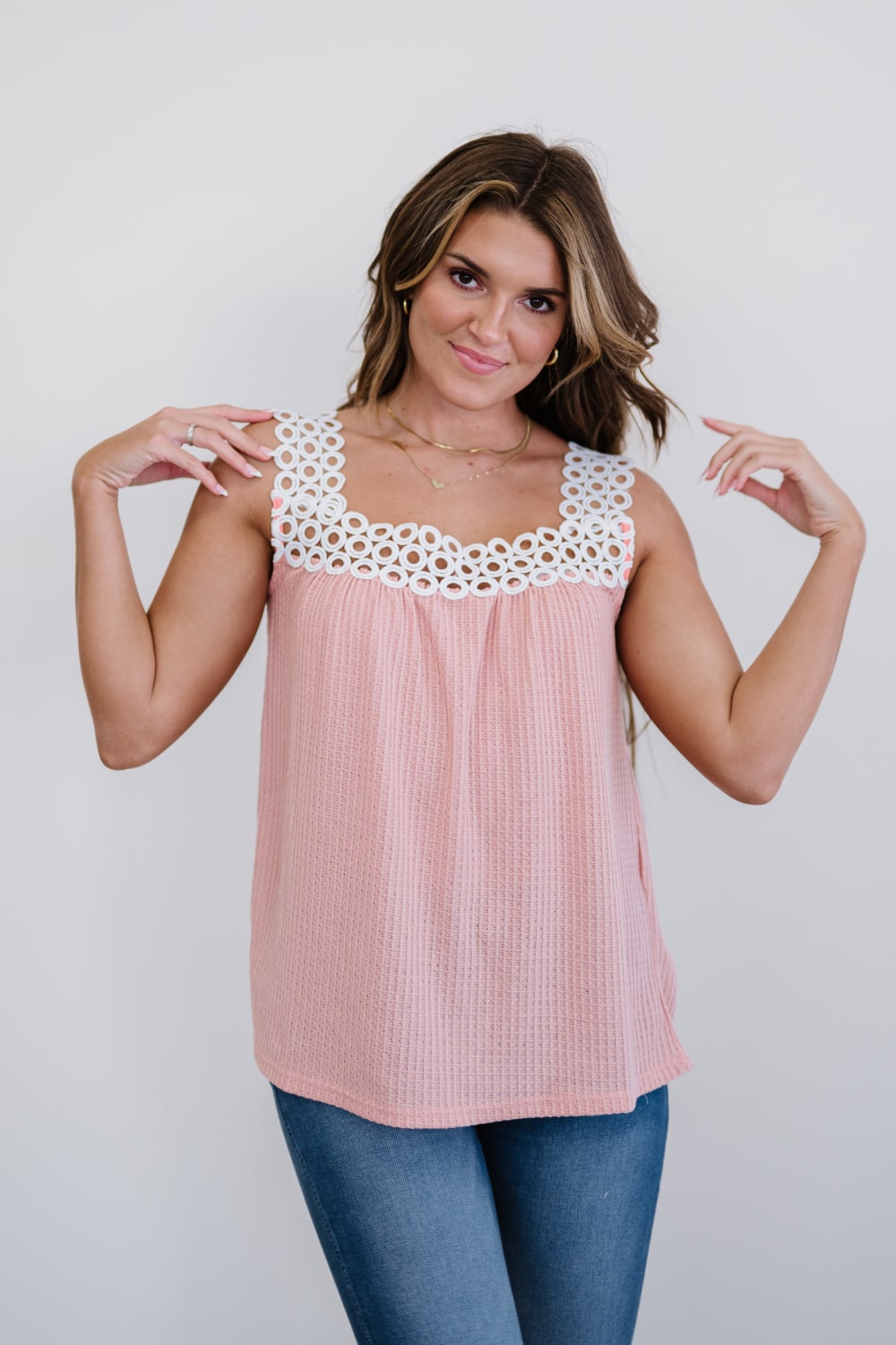 BiBi Sun-Kissed Lace Trim Sleeveless Top - LXM Fashion 