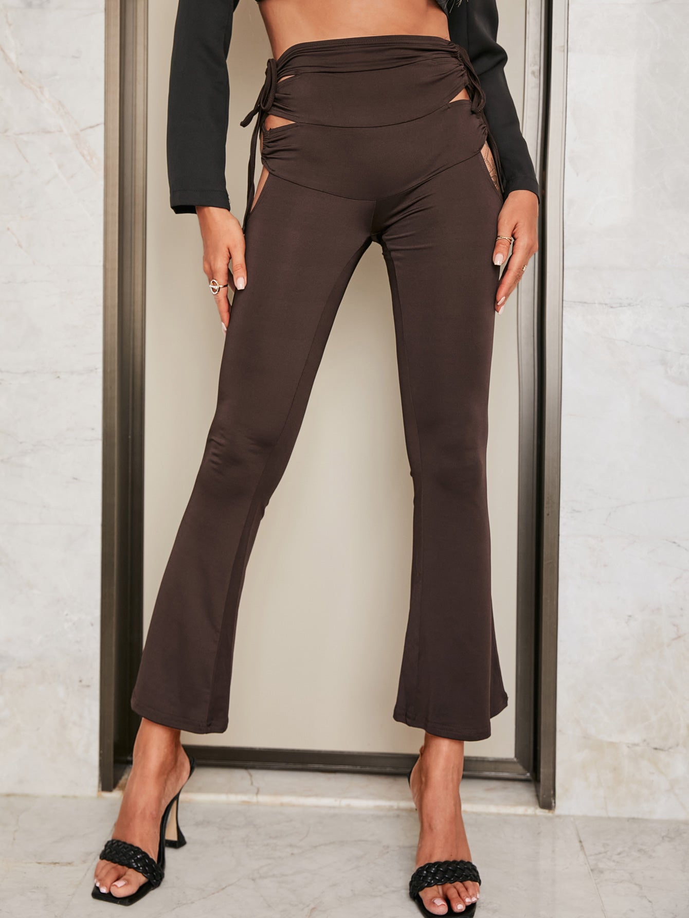 Glamaker Side Tie Cutout Flare Leg Pants - LXM Fashion 