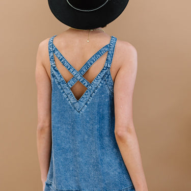 Doe & Rae Forever Young Mineral Wash Denim Sleeveless Top - LXM Fashion 