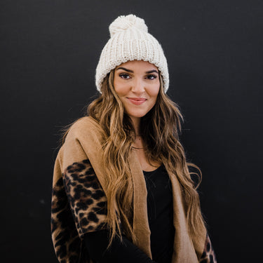 Justin Taylor Faux Fur Pompom Rib-Knit Beanie - LXM Fashion 
