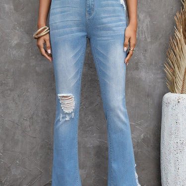 High Waist Distressed Flared Jeans - LXM Fashion 
