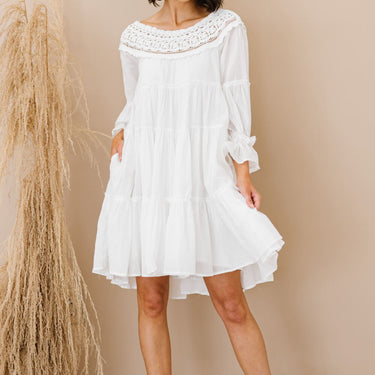 Sweet Lovely by Jen Up, Up, and Away Tiered Crochet Trim Dress - LXM Fashion 