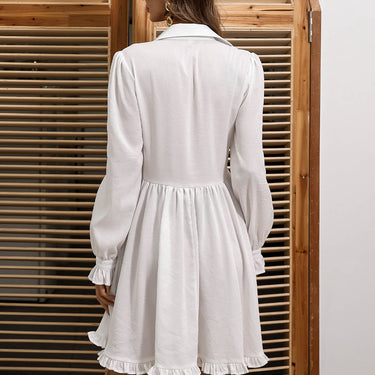 Puff Sleeve Frill Trim Shirt Dress - LXM Fashion 