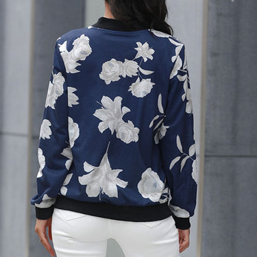 Floral Zip Up Crewneck Bomber Jacket - LXM Fashion 