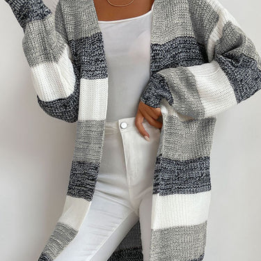 Striped Long Sleeve Duster Cardigan - LXM Fashion 