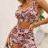 Glamaker Botanical Print Zip Up Cropped Top and Shorts Set - LXM Fashion 