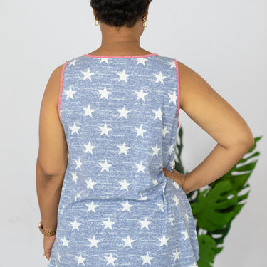 e. Luna Star Spangled Full Size Printed Sequin Pocket Tank - LXM Fashion 