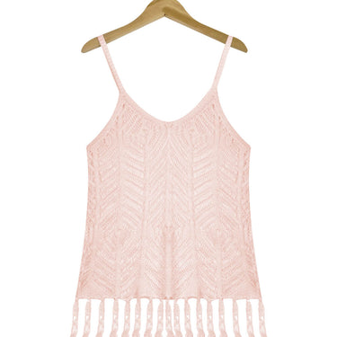 Openwork Fringe Hem Sleeveless Cover Up - LXM Fashion 