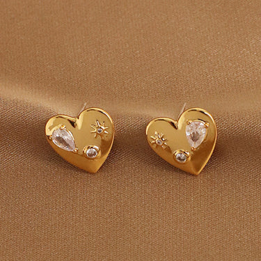 Heart Inlaid Rhinestone Stud Earrings - LXM Fashion 