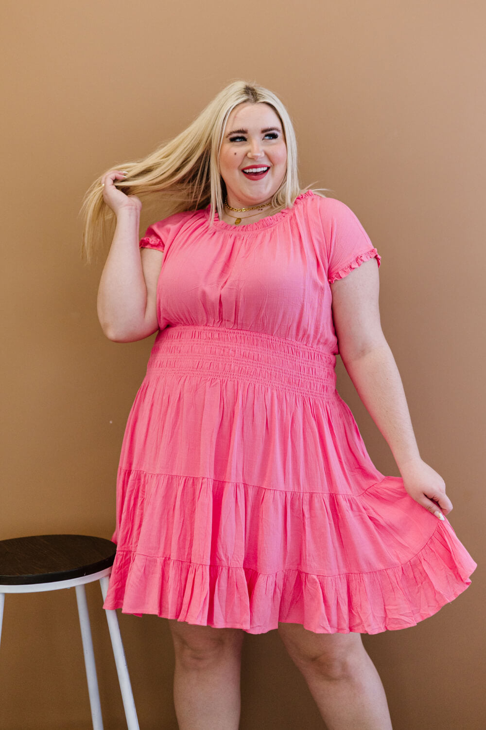 ODDI Pink Passion Smocked Waist Dress - LXM Fashion 