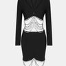 Plunge Neck Rhinestone Tassel Blazer Set - LXM Fashion 