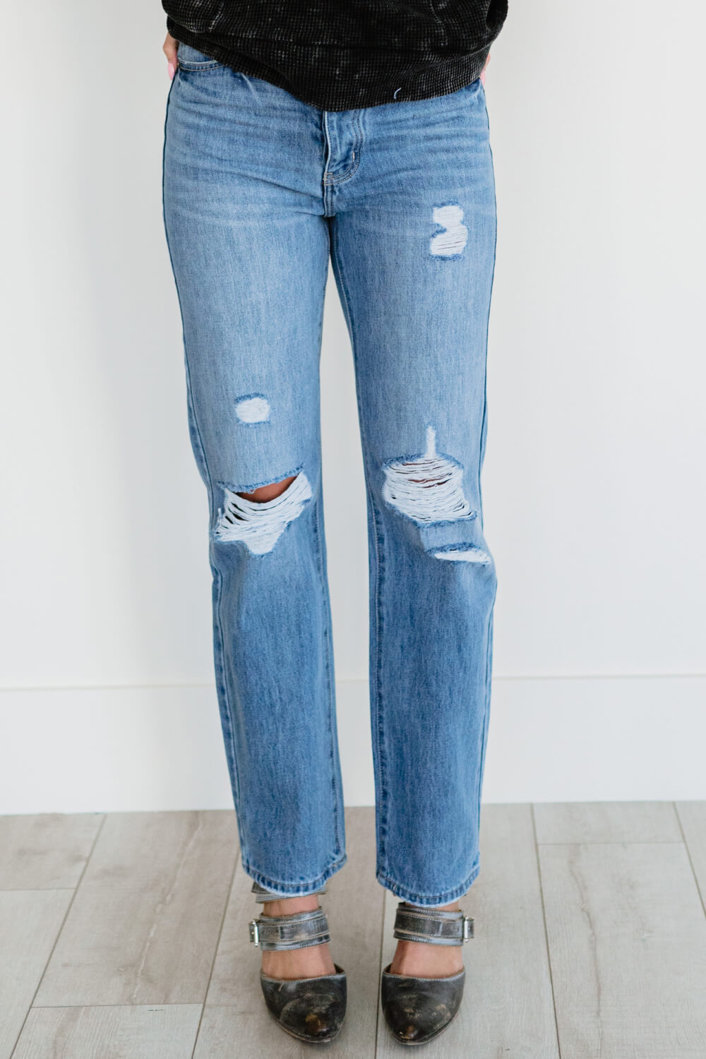 Kancan Now You're Talking Distressed Straight Leg Jeans - LXM Fashion 