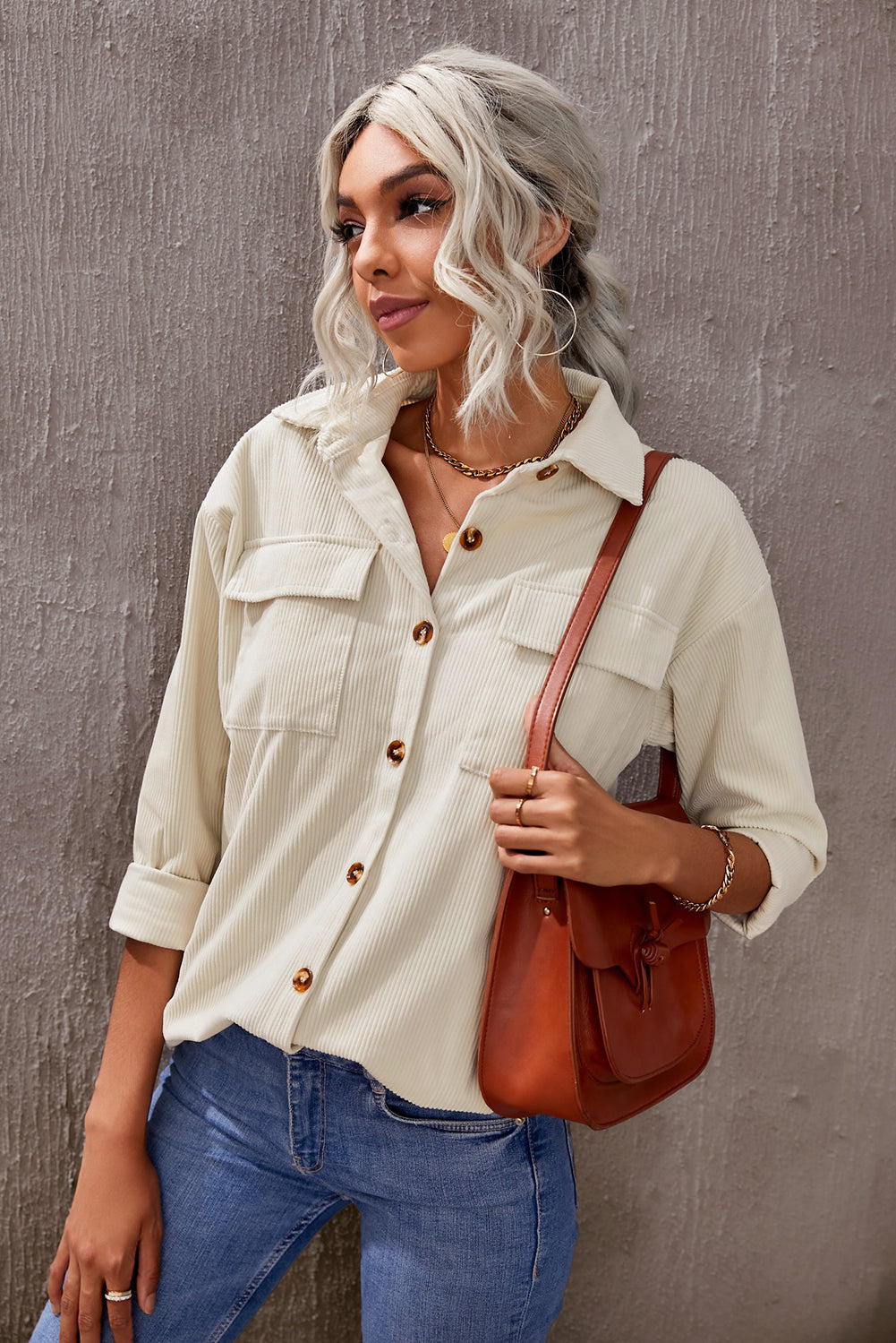 Fashion Collection Pocketed Button Ribbed Textured Shirt - LXM Fashion 