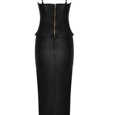 Lace Up PU Leather Cami and Split Skirt Set - LXM Fashion 