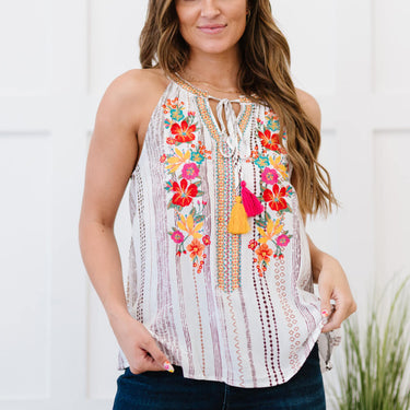 Andree by Unit Serenade Me Full Size Embroidered Sleeveless Blouse - LXM Fashion 