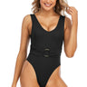 Belted Ribbed One-Piece Swimsuit - LXM Fashion 