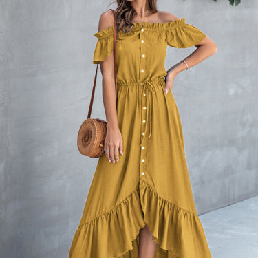 Off Shoulder Ruffle Hem Dress - LXM Fashion 